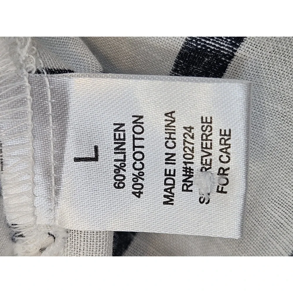 Hester & Orchard Linen Blend Top Striped Blue White Large 3/4 Sleeves - Picture 7 of 9